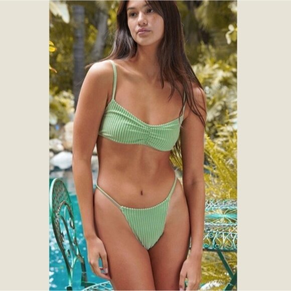 PACSUN Eco Green "Avalon" Terry Ribbed High Cut Bikini Bottom - Picture 1 of 11